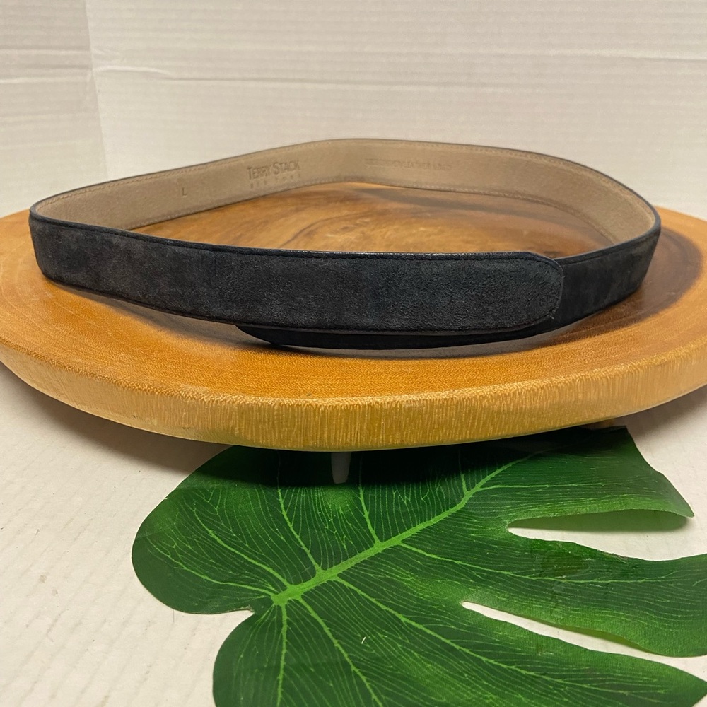 Terry Stack New York Navy Blue Leather Velcro Belt Large